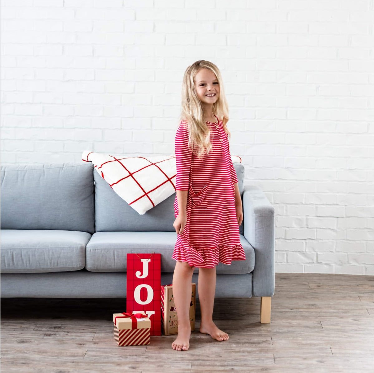 Family Matching Mid-sleeve Pocket Leaf Parent-child Dresses