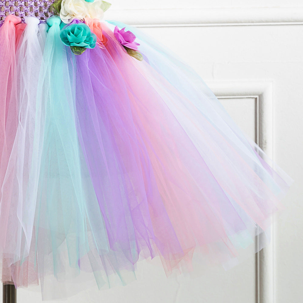 Kid Baby Flower Gauze Girl Princess Skirt Unicorn Princess Rainbow Dress