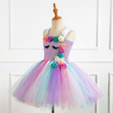 Kid Baby Flower Gauze Girl Princess Skirt Unicorn Princess Rainbow Dress