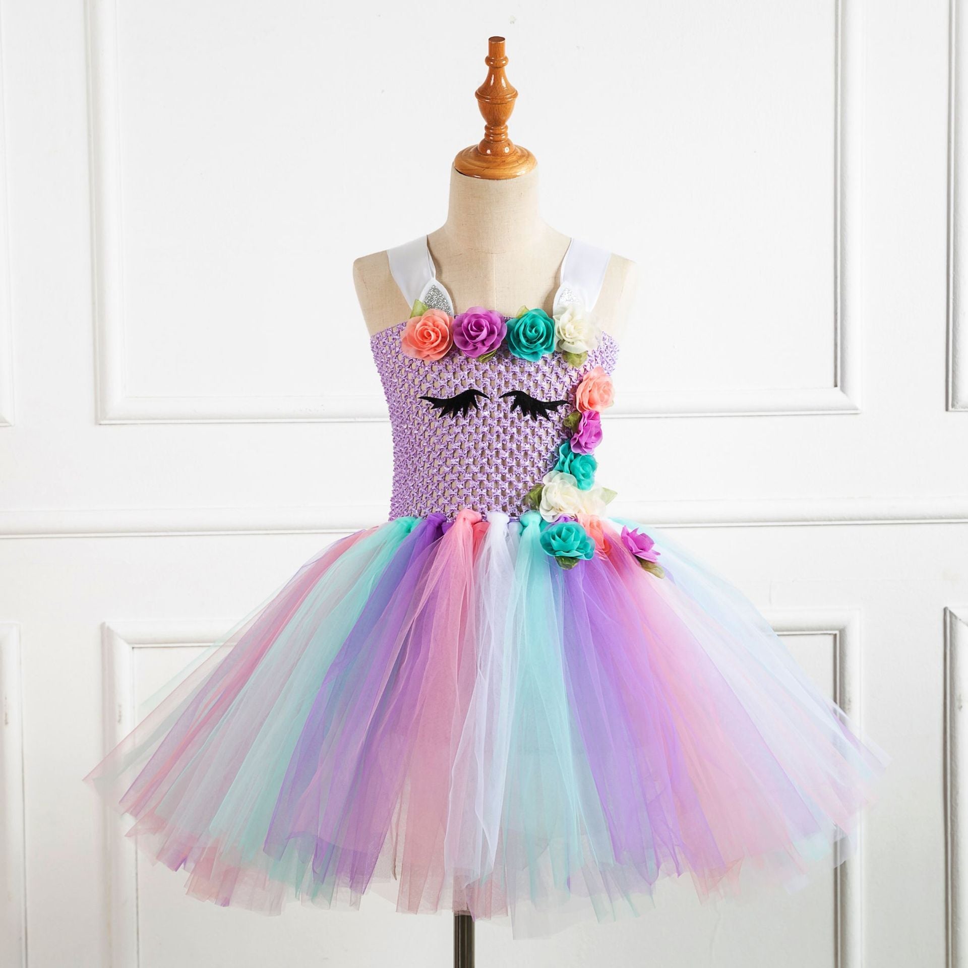 Kid Girl Rainbow Unicorn Princess Dress Halloween Carnival Dress