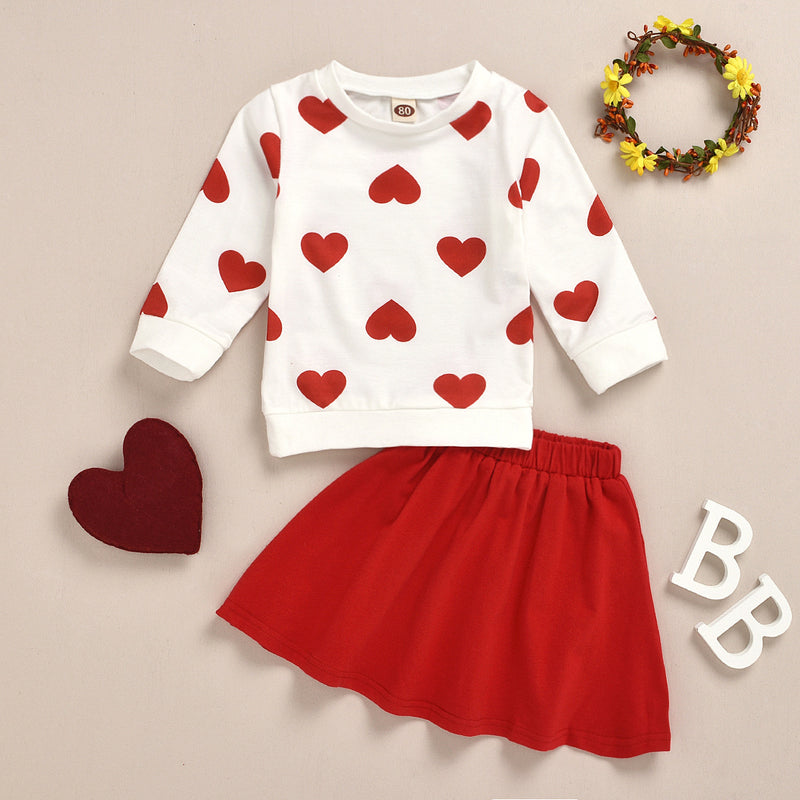Kid Baby Girl Spot Valentine Suit Cotton Long Sleeve 2 Pcs Sets