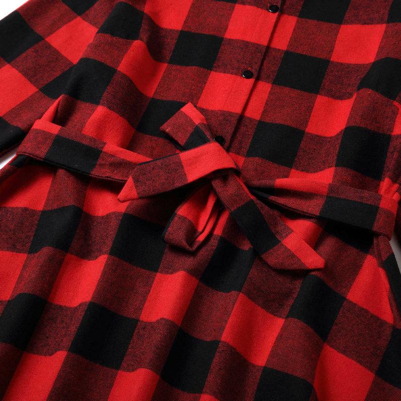 Family Matching Mommy And Me Outfits Long Sleeve Red Plaid Dress