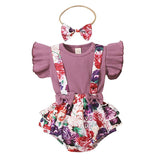 Baby Girl Ruffle Sleeve Ribbed Floral 3 Pcs Sets