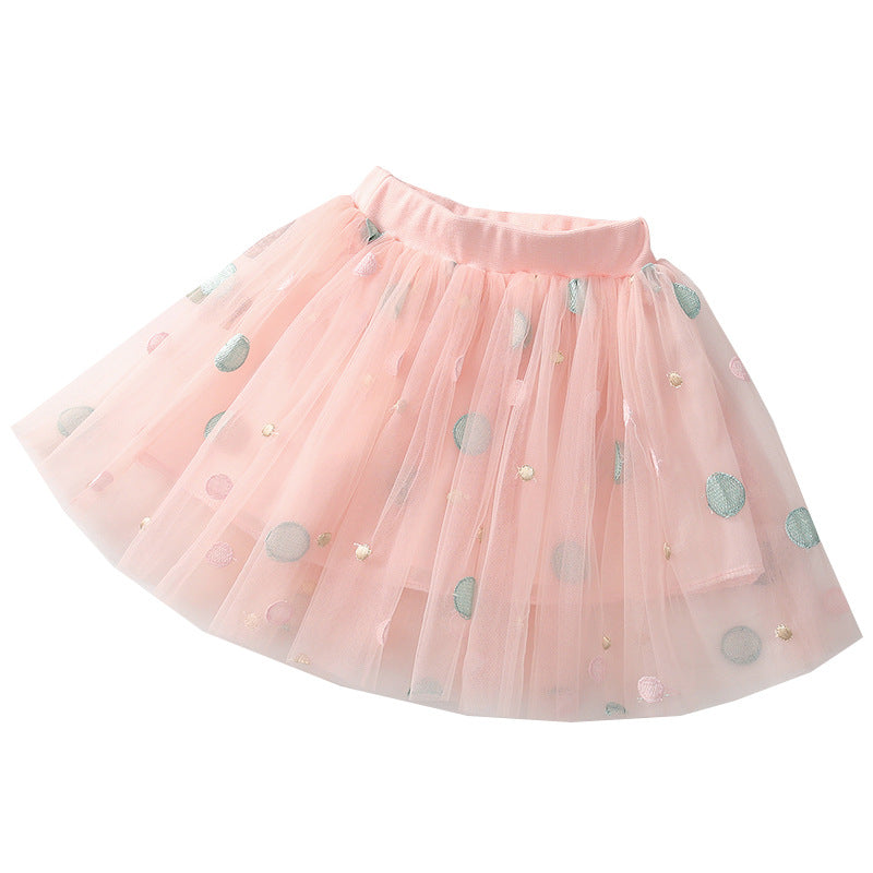 Kid Baby Girls Dot Embroidery Gauze Dance Skirts