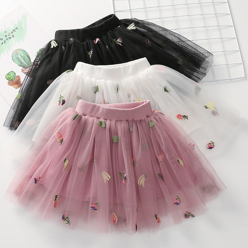 Kid Baby Girls Pineapple Embroidered Mesh Lovely Skirts