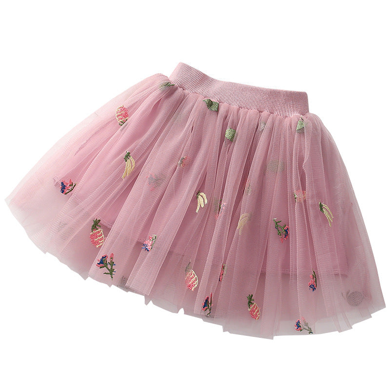 Kid Baby Girls Pineapple Embroidered Mesh Lovely Skirts