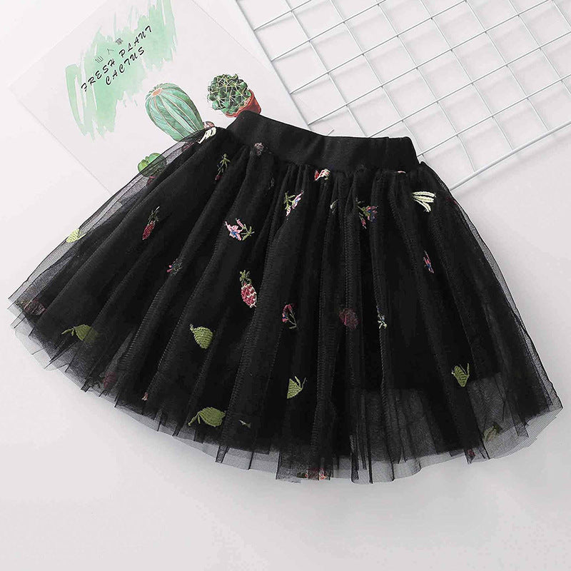 Kid Baby Girls Pineapple Embroidered Mesh Lovely Skirts