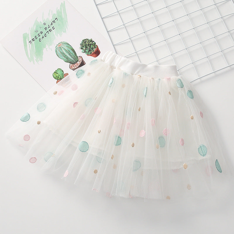Kid Baby Girls Dot Embroidery Gauze Dance Skirts