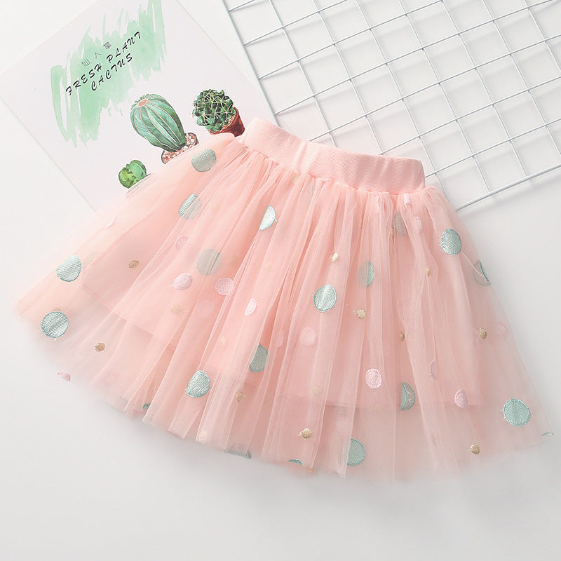 Kid Baby Girls Dot Embroidery Gauze Dance Skirts