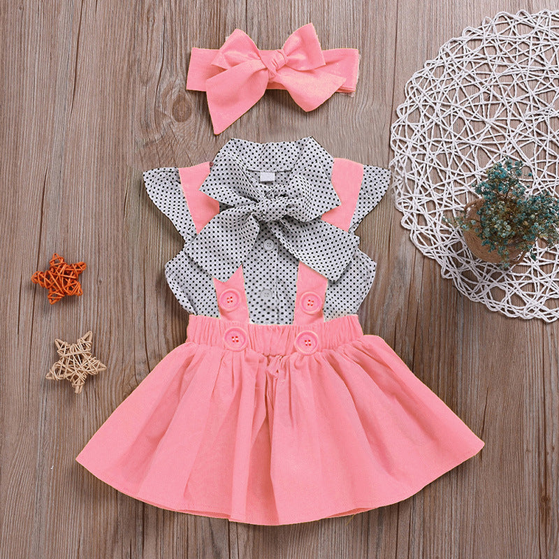 Kid Baby Girl Fashionable Short Sleeve Strap 2 Pcs Sets