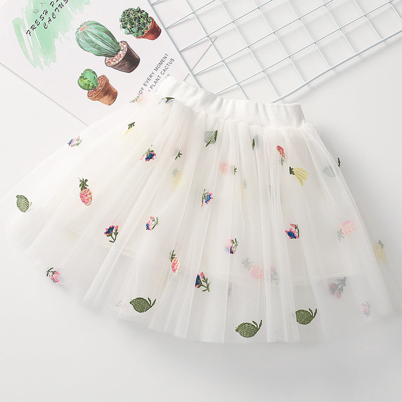 Kid Baby Girls Pineapple Embroidered Mesh Lovely Skirts