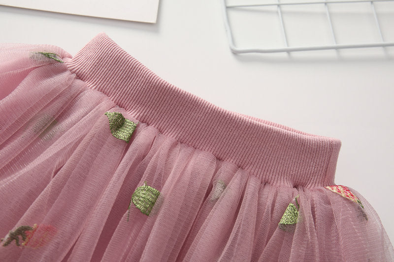 Kid Baby Girls Pineapple Embroidered Mesh Lovely Skirts