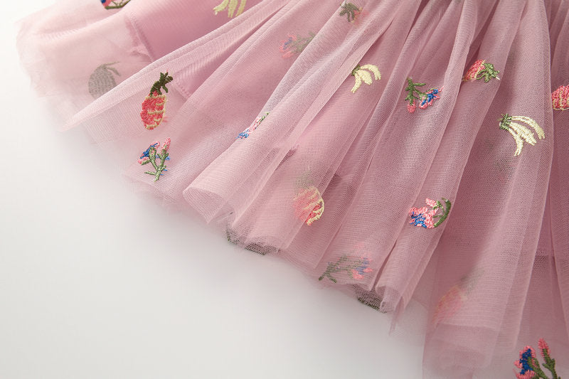 Kid Baby Girls Pineapple Embroidered Mesh Lovely Skirts
