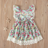 Kid Baby Girls Sub Flying Sleeve Shoulder Broken Flower Dress