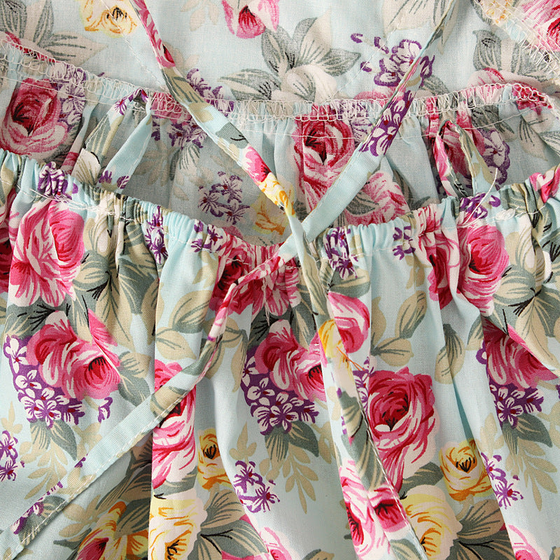 Kid Baby Girls Sub Flying Sleeve Shoulder Broken Flower Dress
