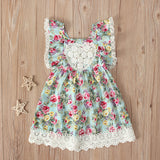 Kid Baby Girls Sub Flying Sleeve Shoulder Broken Flower Dress