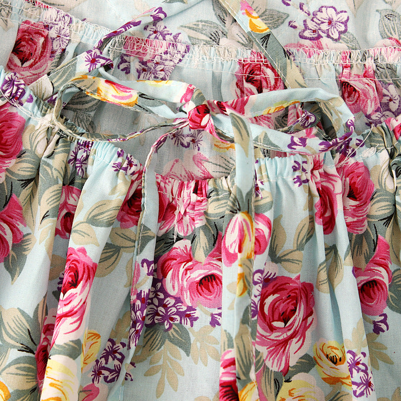 Kid Baby Girls Sub Flying Sleeve Shoulder Broken Flower Dress