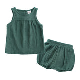 Toddler Baby Girl Summer Cotton Linen Sleeveless Shorts 2 Pcs Set