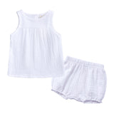 Toddler Baby Girl Summer Cotton Linen Sleeveless Shorts 2 Pcs Set