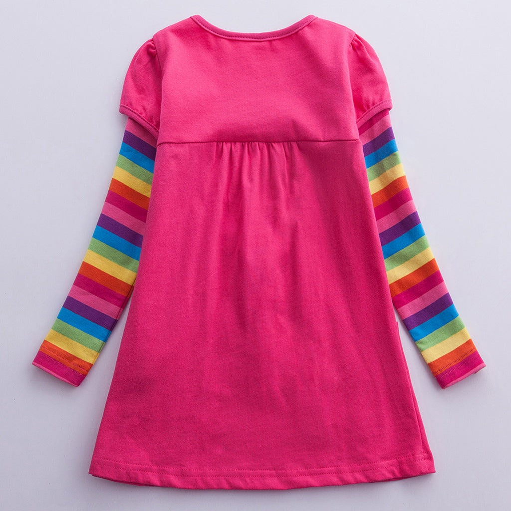 Kid Baby Girls Long Sleeve Unicorn Embroidered Cotton Dresses