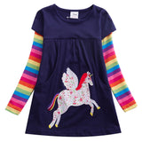 Kid Baby Girls Long Sleeve Unicorn Embroidered Cotton Dresses