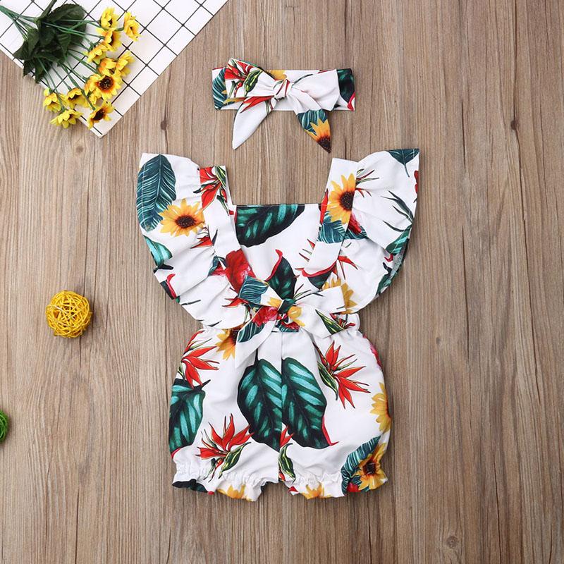 Baby Girl Floral Ruffle Sleeve Backless Romper 2Pcs Outfit Set
