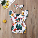 Baby Girl Floral Ruffle Sleeve Backless Romper 2Pcs Outfit Set