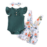 Baby Girl Flying Sleeve Ribbed Floral 3 Pcs Set