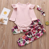 Baby Girls Long Sleeve Ruffle Solid 2 Pcs Set