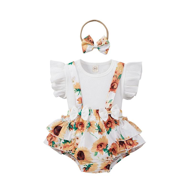 Baby Girl Ruffle Sleeve Ribbed Floral 3 Pcs Sets