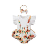 Baby Girl Ruffle Sleeve Ribbed Floral 3 Pcs Sets