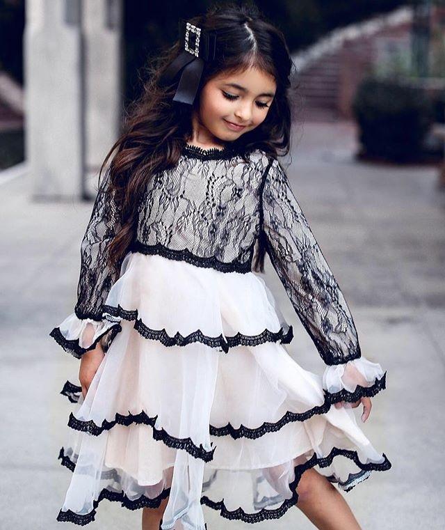 Baby Girls Party Flared Sleeve Lace Pageant Princess Dress 6M-5Y