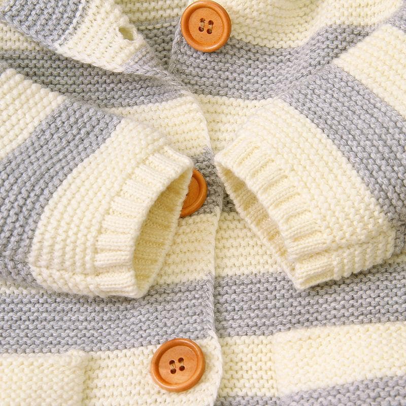Baby Girl Cute Knitted Striped Button Sweater with Pocket