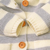 Baby Girl Cute Knitted Striped Button Sweater with Pocket