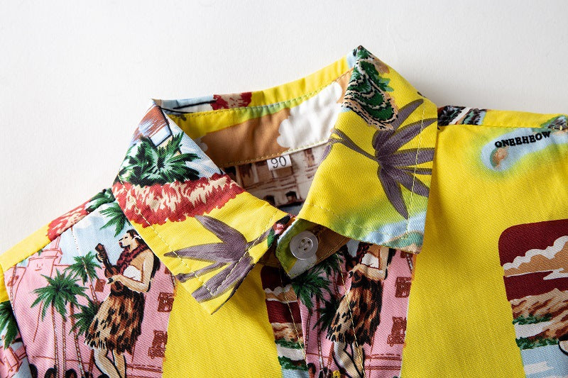 Kid Baby Boy Shorts Tide Hawaiian Short Sleeve Beach 2 Pcs Set