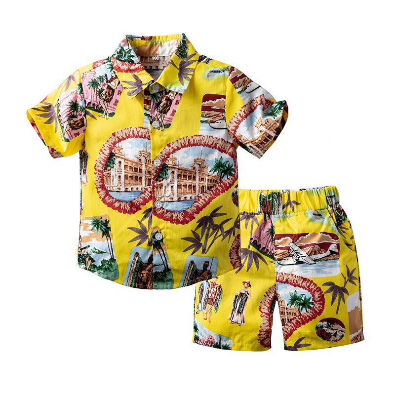 Kid Baby Boy Shorts Tide Hawaiian Short Sleeve Beach 2 Pcs Set