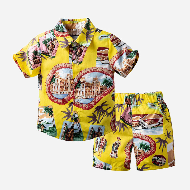 Kid Baby Boy Shorts Tide Hawaiian Short Sleeve Beach 2 Pcs Set