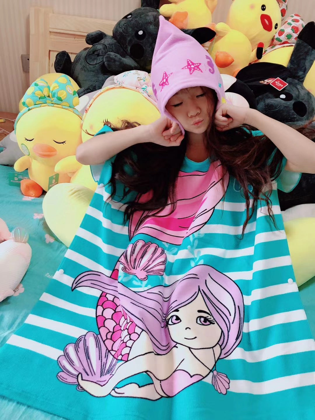 Kid Baby Boy Girl Bath Towel Cotton Hooded Cloak Beach Towel Pajamas