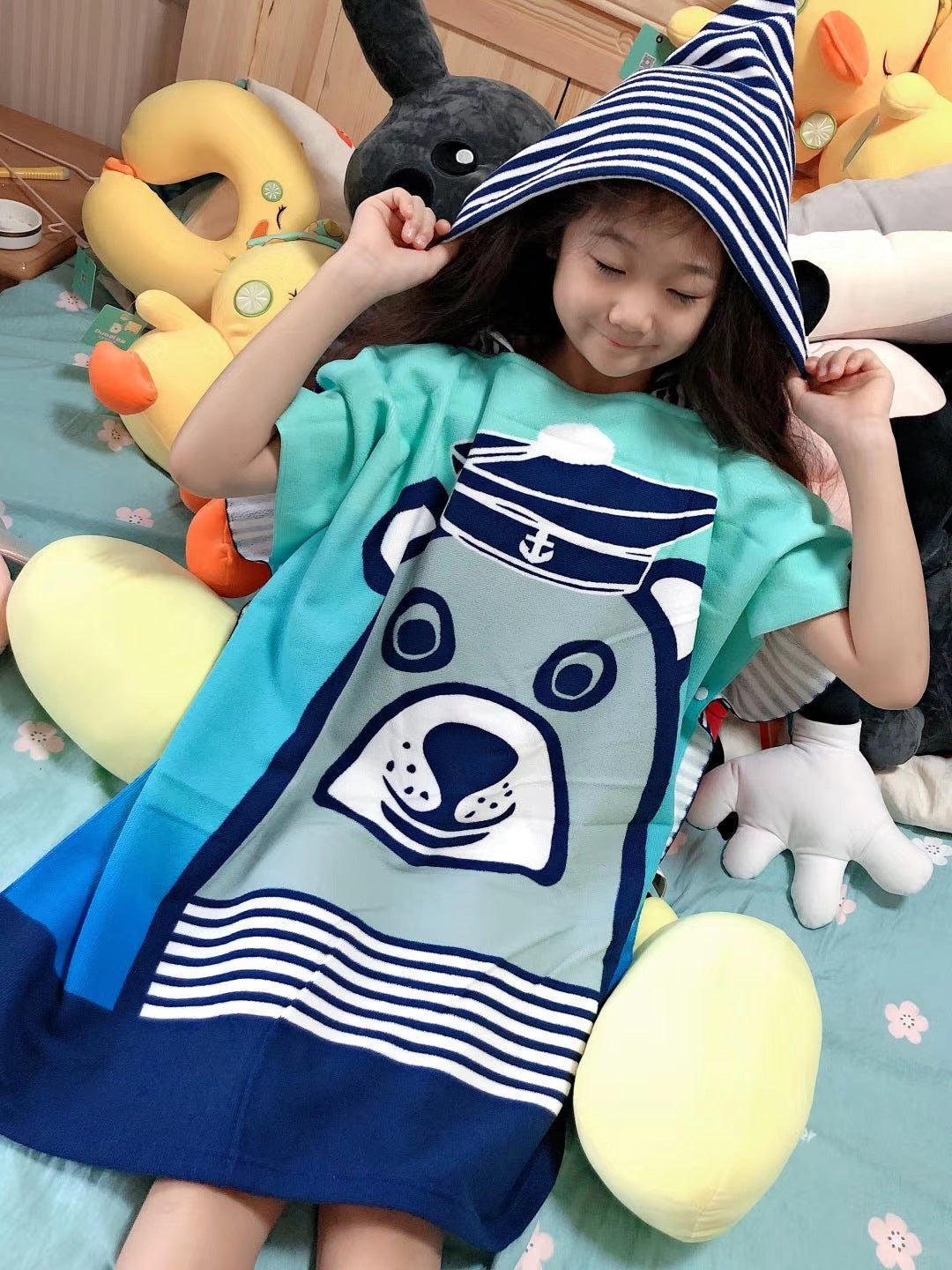 Kid Baby Boy Girl Bath Towel Cotton Hooded Cloak Beach Towel Pajamas