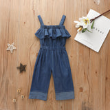 Kid Girl Denim Jumpsuit Breathable Thin Denim Pants