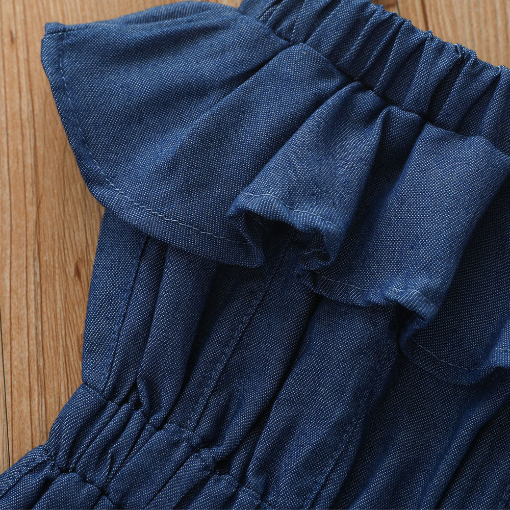 Kid Girl Denim Jumpsuit Breathable Thin Denim Pants