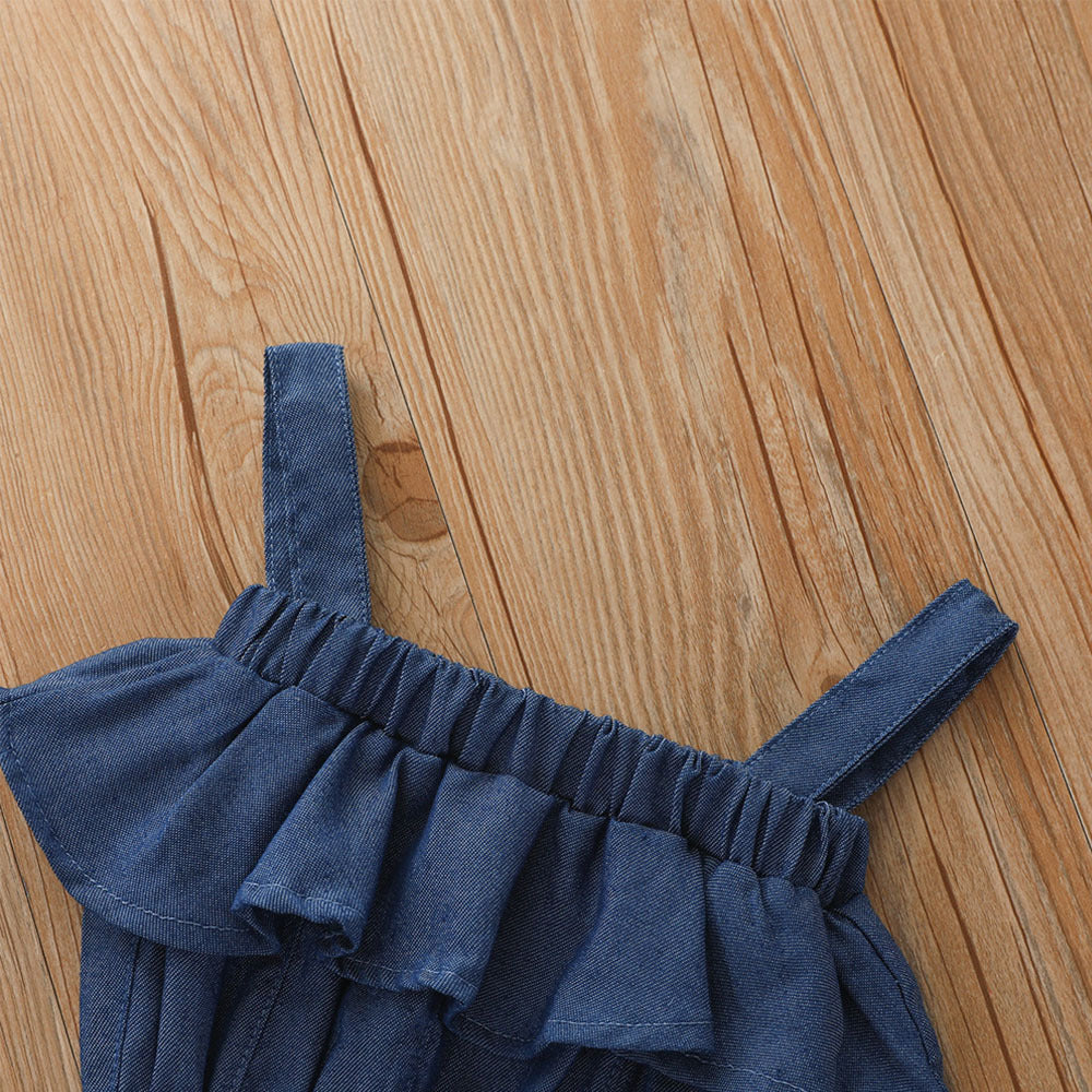 Kid Girl Denim Jumpsuit Breathable Thin Denim Pants