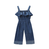 Kid Girl Denim Jumpsuit Breathable Thin Denim Pants