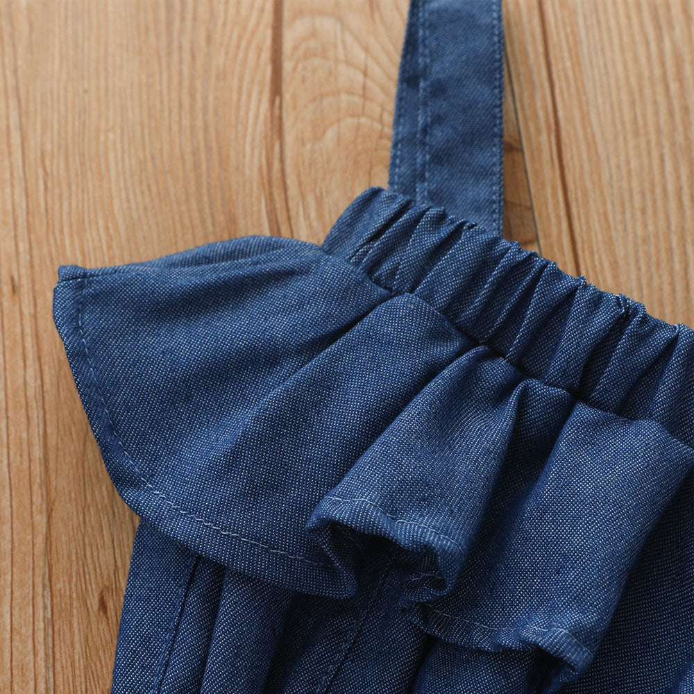 Kid Girl Denim Jumpsuit Breathable Thin Denim Pants