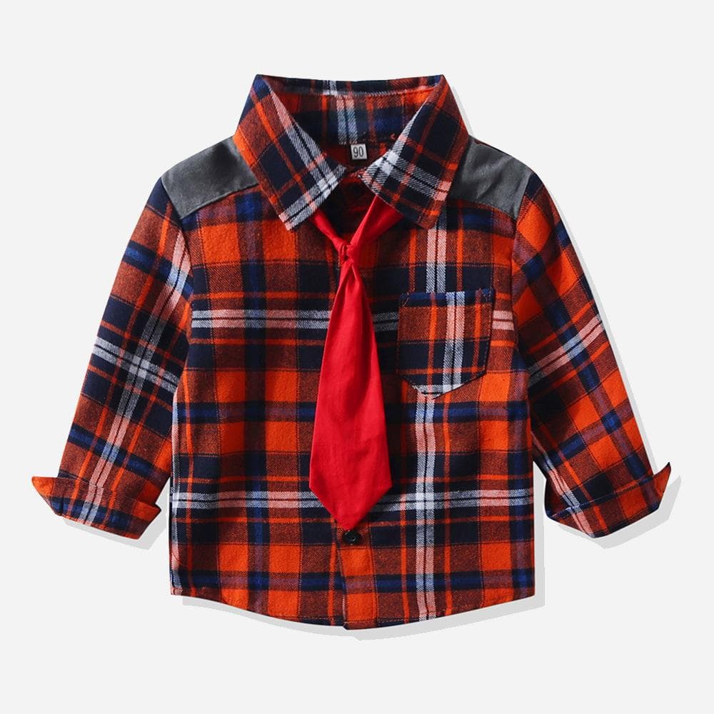 Baby Boy Plaid Christmas Shirt With Tie