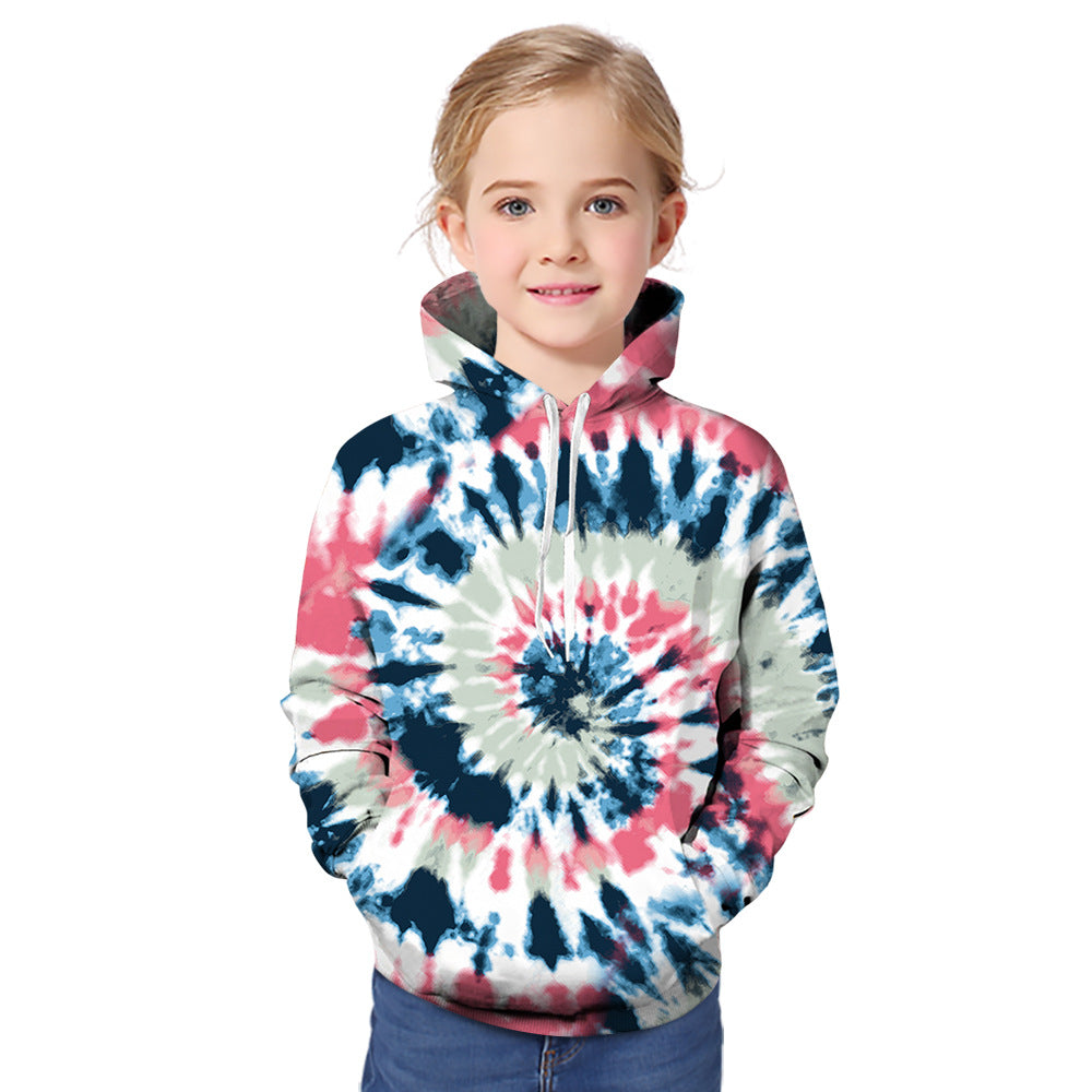 Kid Boys Girls Trend Tie-dye 3D Digital Print Round Collar T-shirt