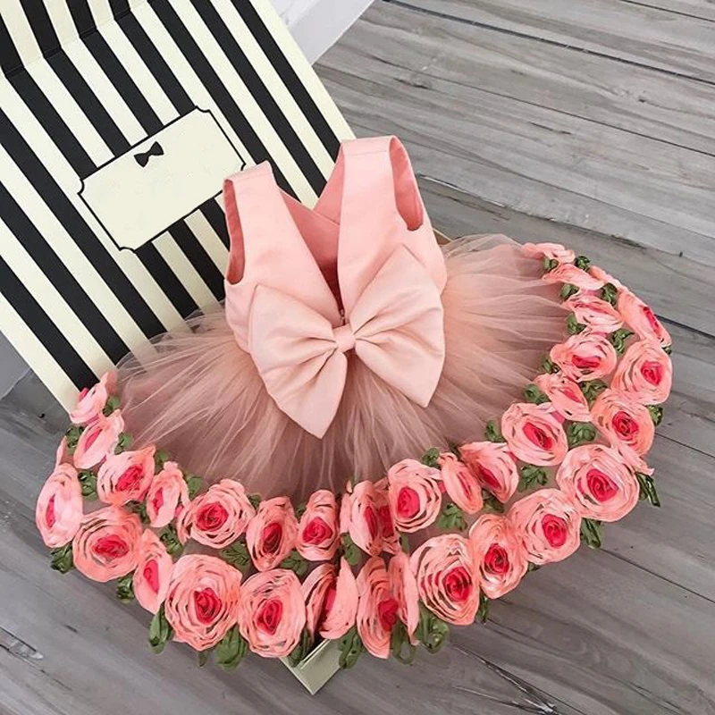 Toddler Kid Girls Flower Birthday Princess Rose Wedding Bridesmaid Dress 2-8T - honeylives