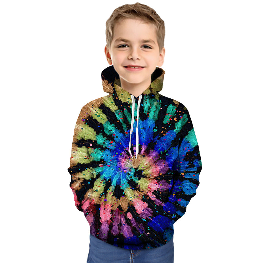 Kid Boys Girls Trend Tie-dye 3D Digital Print Round Collar T-shirt