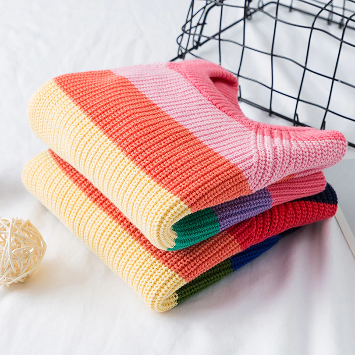 Toddler Girl Tops Winter Colorful Striped Knitted Thermal Sweater