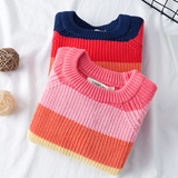 Toddler Girl Tops Winter Colorful Striped Knitted Thermal Sweater